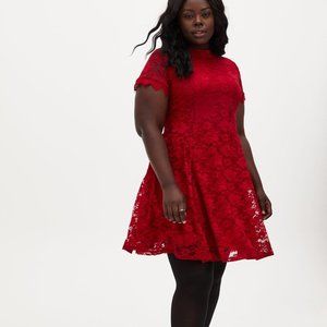 Torrid Red Mini Lace High Neck Skater Dress